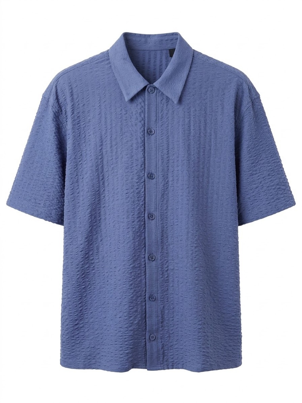 Puntodue Blue Silk Blend Textured Short Sleeve Button-Down Shirt - Men's Size La